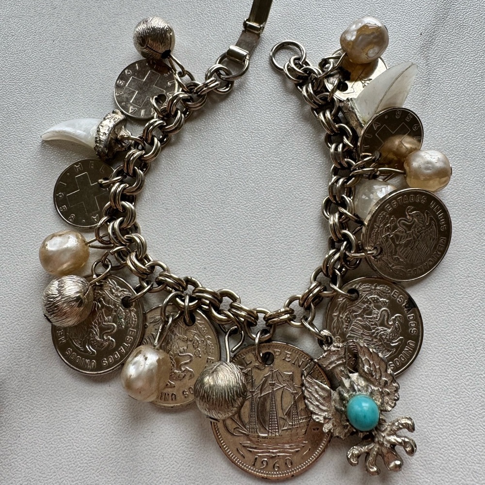 Vintage Silver Coin Charm Bracelet